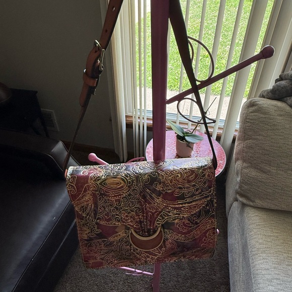 Patricia Nash Red and Black Shoulder Bag with Ornate Design - Picture 2 of 5